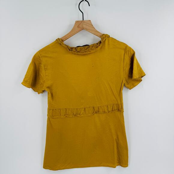 Y2K BCBGMaxAzria Silk Stretch Fitted Tee Mustard Yellow Jersey Top Size XXS - Picture 2 of 8